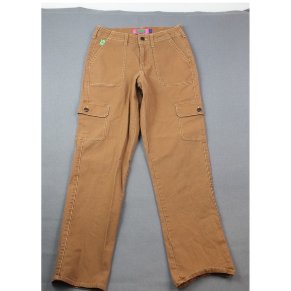 Empyre Canvas Brown Cargo Pants Women's 1 Pocket Utility Trousers Khaki Workwear - Picture 2 of 9